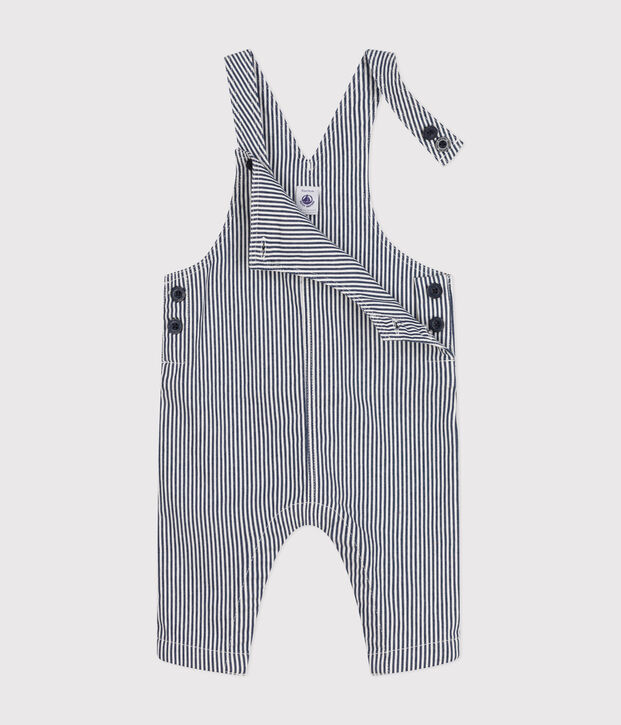 Lange Baby-Latzhause aus Leinenstoff blau/weiss
