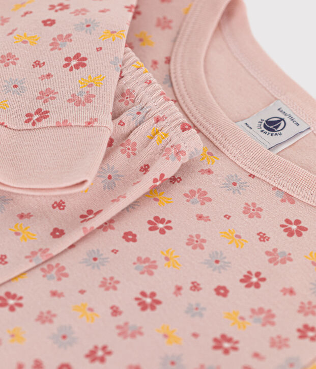 K&ouml;rpernaher Kinderpyjama aus Baumwolle mit Blumenmuster rosa/weiss