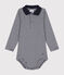 Langärmeliger Baby-Body aus Baumwolle mit Kragen blau SMOKING/weiss MARSHMALLOW