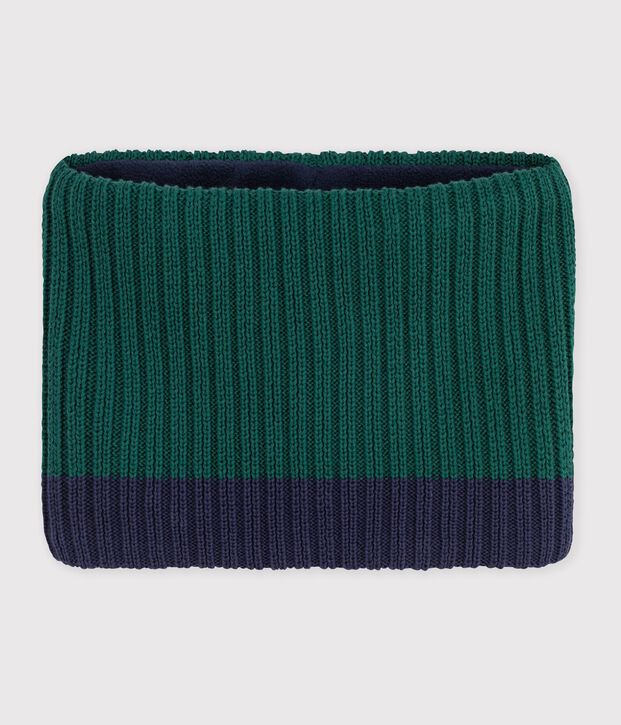 Kinder-Schlauchschal aus zweifarbigem Strick mit Fleece-Futter gr&uuml;n/blau