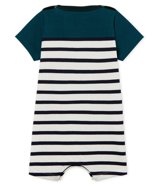Gestreifter baby-kurzoverall aus schwerem jersey jungen grün PINEDE/weiss MARSHMALLOW/ SMOKING