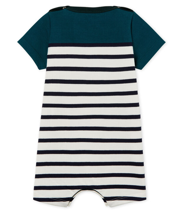 Gestreifter baby-kurzoverall aus schwerem jersey jungen gr&uuml;n/weiss/blau