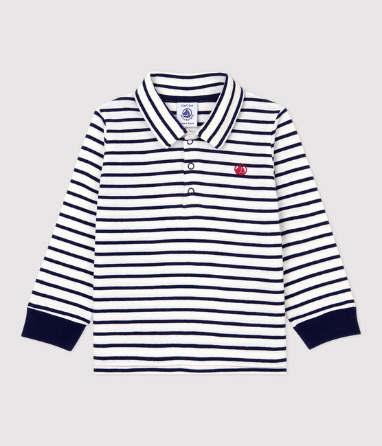 Baby-Poloshirt aus Baumwolle. weiss MARSHMALLOW/blau SMOKING