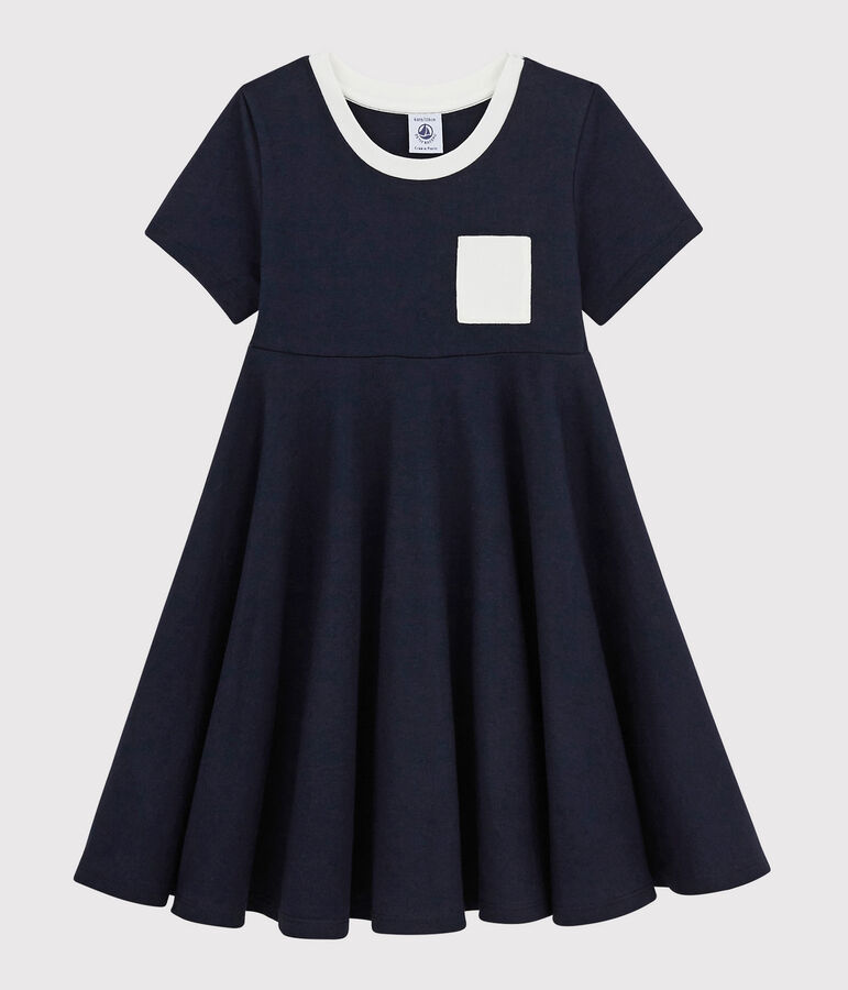 Kurz&auml;rmeliges Kinder-Kleid aus Jersey f&uuml;r M&auml;dchen blau SMOKING