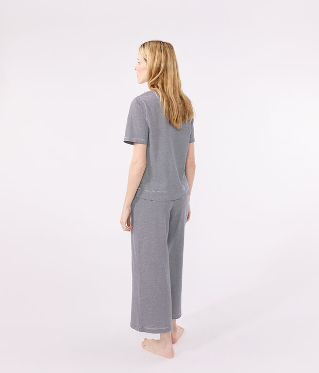 Damenpyjama aus Baumwolle, mit Ringelstreifen blau/weiss