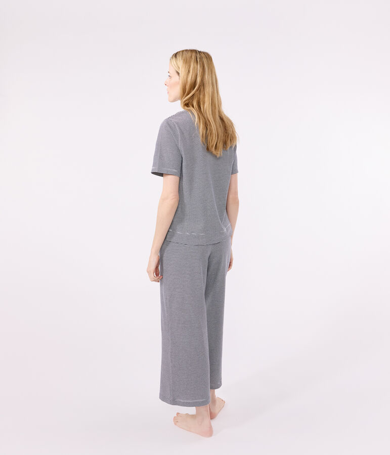 Damenpyjama aus Baumwolle, mit Ringelstreifen blau/weiss