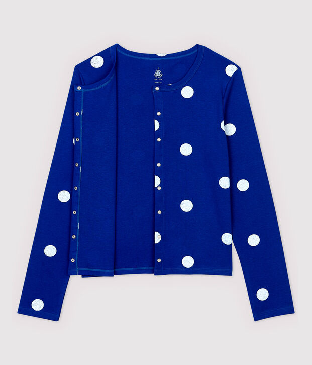 Cardigan aus Baumwolle/Leinen mit Aufdruck f&uuml;r Damen blau/weiss