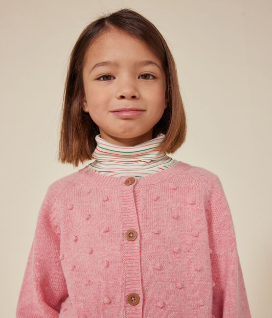 Kinder-Cardigan aus Strick mit Wollanteil für Mädchen rosa ROSELINE CHINE