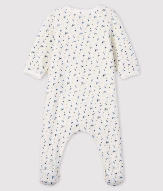 Baby-Bodyjama aus Velours mit Bl&uuml;mchen-Motiv f&uuml;r M&auml;dchen weiss/vielfarbig
