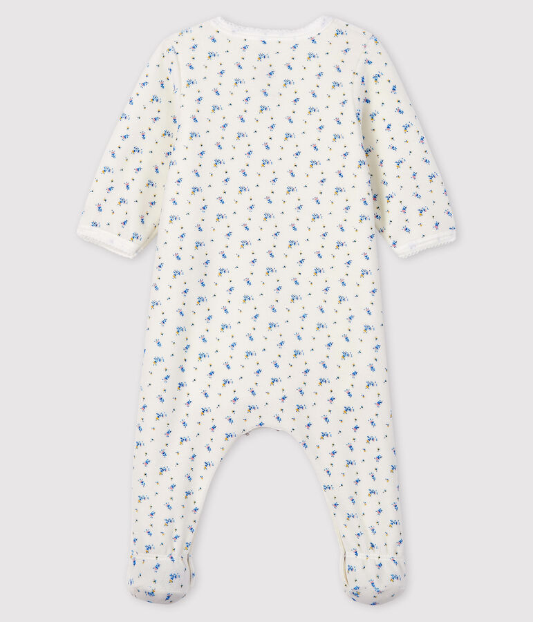 Baby-Bodyjama aus Velours mit Bl&uuml;mchen-Motiv f&uuml;r M&auml;dchen weiss MARSHMALLOW/weiss MULTICO