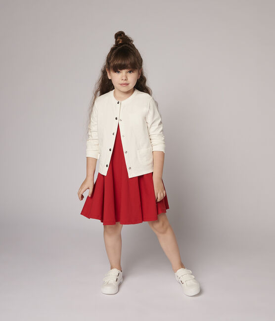 Kinder-Cardigan aus gedoppeltem Jersey für Mädchen weiss MARSHMALLOW