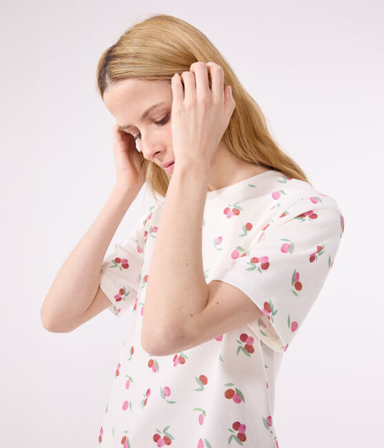Damen-Kurzpyjama aus Baumwolle mit Frucht-Motiv weiss MARSHMALLOW/weiss MULTICO