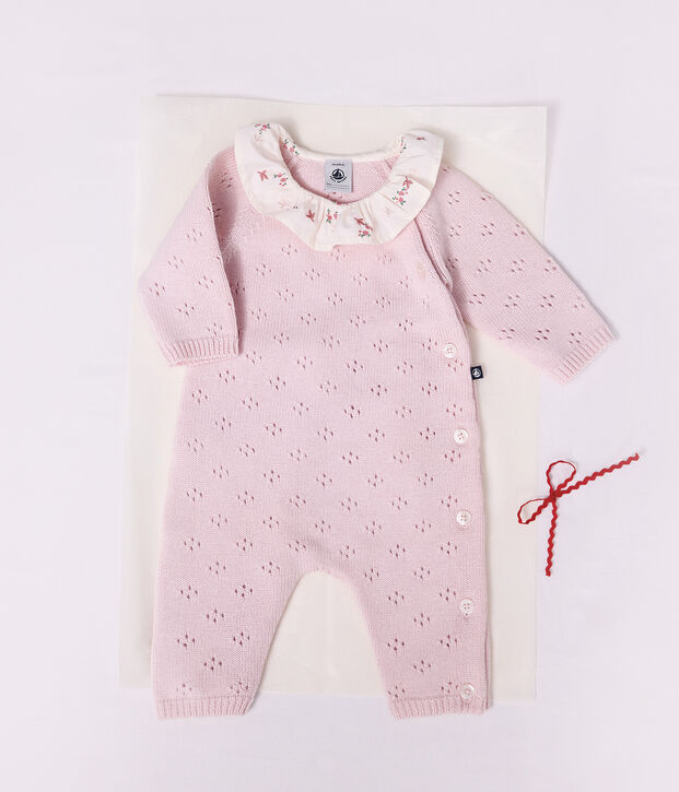 Baby-Overall aus einfarbigem Woll- und Baumwollstrick mit Kragen BARELY