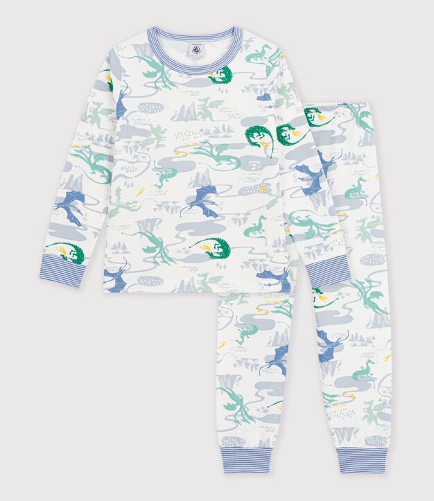 Kinder-Pyjama aus Molton mit Drachenmotiv weiss/vielfarbig