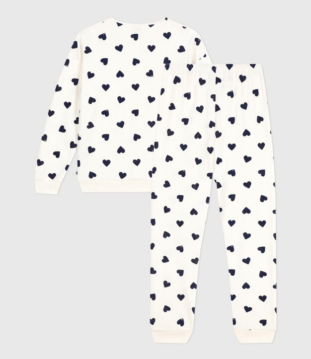 Damen-Pyjama aus Baumwoll-Frottee mit Herzmotiv blau/blau