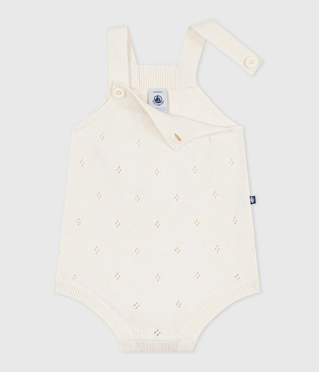Baby-Kurzoverall aus Baumwollstrick mit Lochstickerei MILK