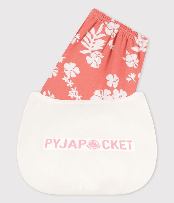 Kinder-Kurzpyjama aus Baumwolle mit Hawaii-Muster für Mädchen weiss MARSHMALLOW/ PAPAYE