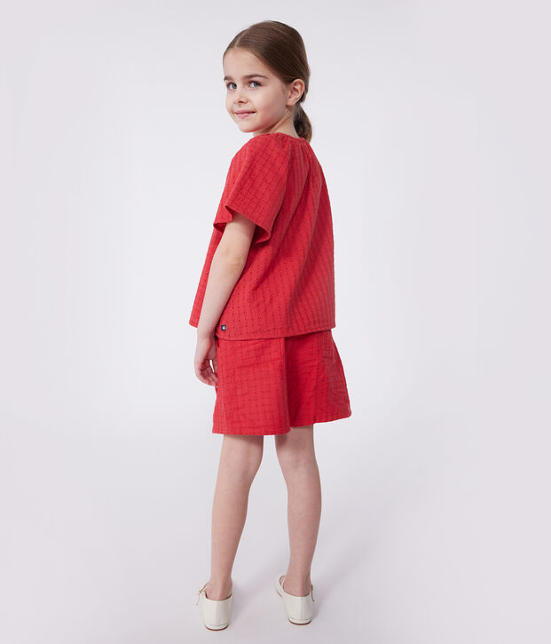 Kurz&auml;rmelige Kinder-Bluse mit Blumenmuster rot