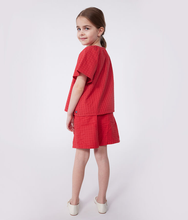Kurz&auml;rmelige Kinder-Bluse mit Blumenmuster rot