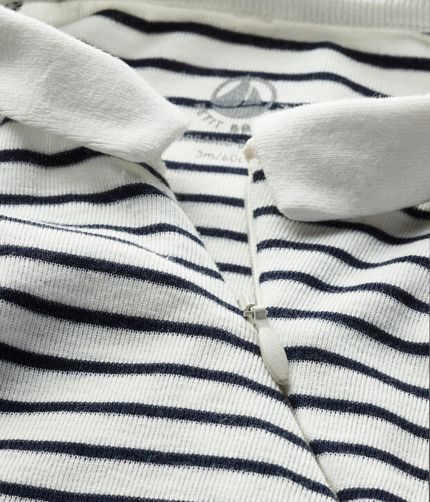 Baby-Strampler aus Bio-Baumwolle mit Marinestreifen weiss/blau
