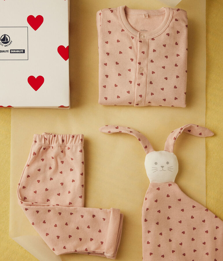 Baby-Set Cardigan, Hose und Kuscheltier aus Baumwolle rosa/rosa