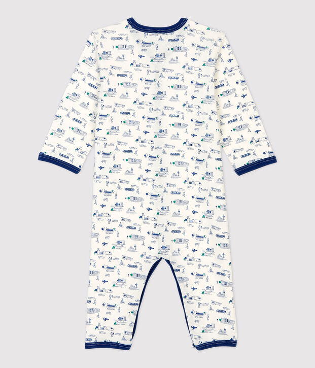 Baby-Strampler ohne F&uuml;&szlig;e aus Baumwolle mit Fahrzeug-Muster weiss/vielfarbig