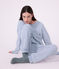 Damen-Pyjama aus Baumwoll-Frottee mit Streifen blau/naturfarben