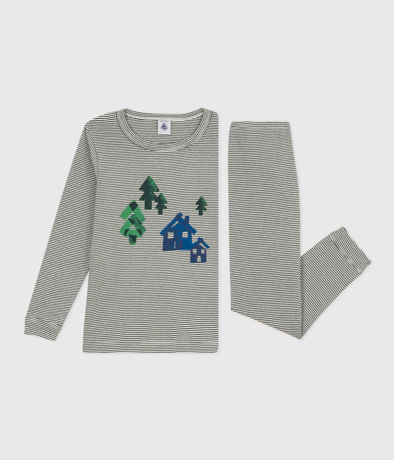 Kinderpyjama aus Baumwolle mit Streifen gr&uuml;n/weiss