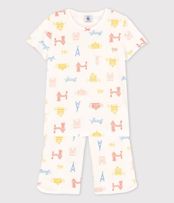 Kinder-Kurzpyjama Paris aus Baumwolle für Mädchen weiss MARSHMALLOW/weiss MULTICO