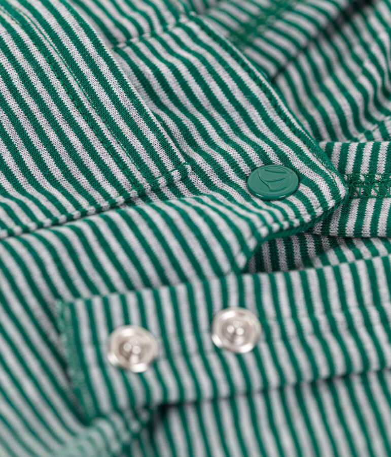Lange Baby-Latzhose aus Doppeljersey mit Ringelstreifen gr&uuml;n/grau