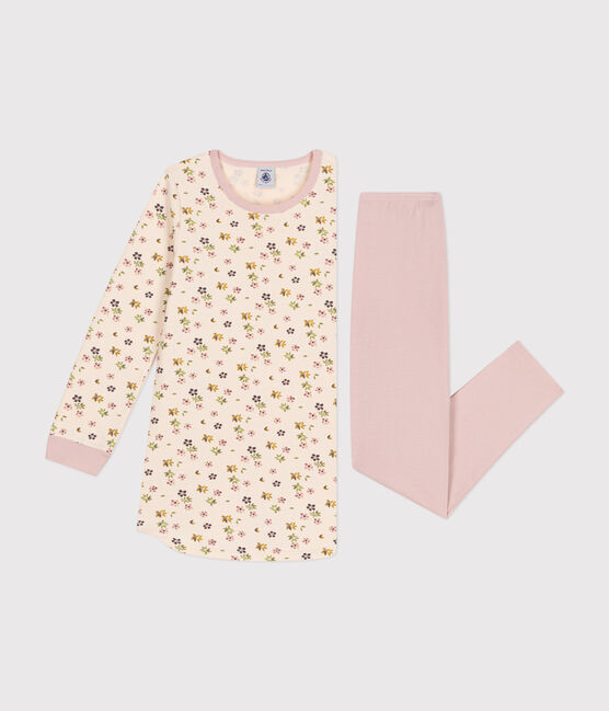 Nachthemd aus aufgerautem Jersey mit Blumenmuster für Kinder rosa SALINE/weiss MULTICO