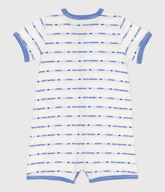 Baby-Kurzoverall aus Baumwoll-Jacquard weiss MARSHMALLOW/blau PERSE