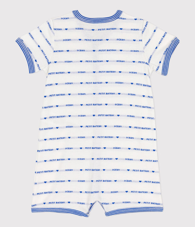 Baby-Kurzoverall aus Baumwoll-Jacquard weiss/blau