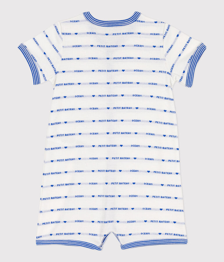 Baby-Kurzoverall aus Baumwoll-Jacquard weiss/blau