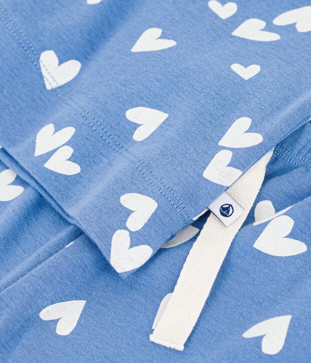 Kinder-Pyjama aus Baumwolle mit weiten Beinen und Herzmotiv blau/weiss