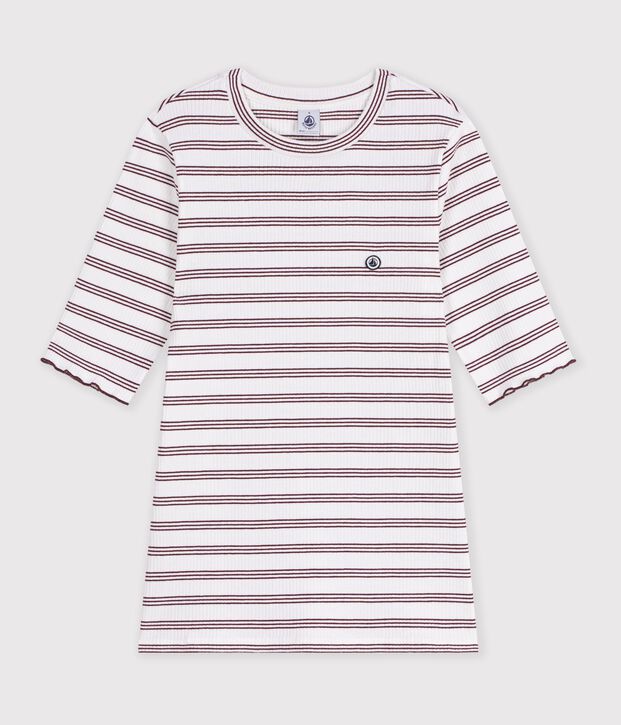Kurz&auml;rmeliges Damen T-Shirt aus Baumwolle mit Streifen weiss/rot
