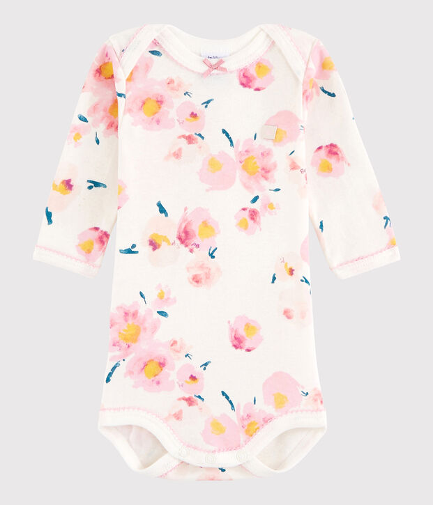 Lang&auml;rmeliger Baby-Body M&auml;dchen weiss/vielfarbig
