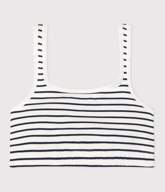 Damen-Bustier aus gestreifter Baumwolle mit Elastan  weiss MARSHMALLOW/blau SMOKING
