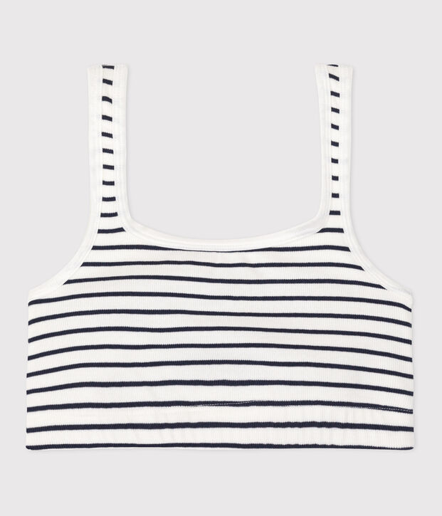 Damen-Bustier aus gestreifter Baumwolle mit Elastan weiss/blau