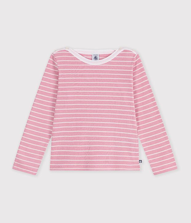 Kinder-Streifenshirt Marini&egrave;re aus Baumwolle rosa/weiss