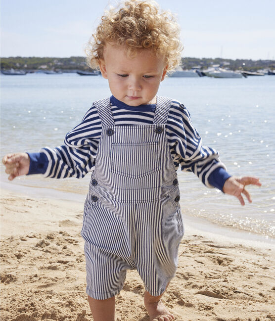 Baby-Kurzlatzhose aus gestreiftem Canvas für Mädchen blau MEDIEVAL/weiss MARSHMALLOW
