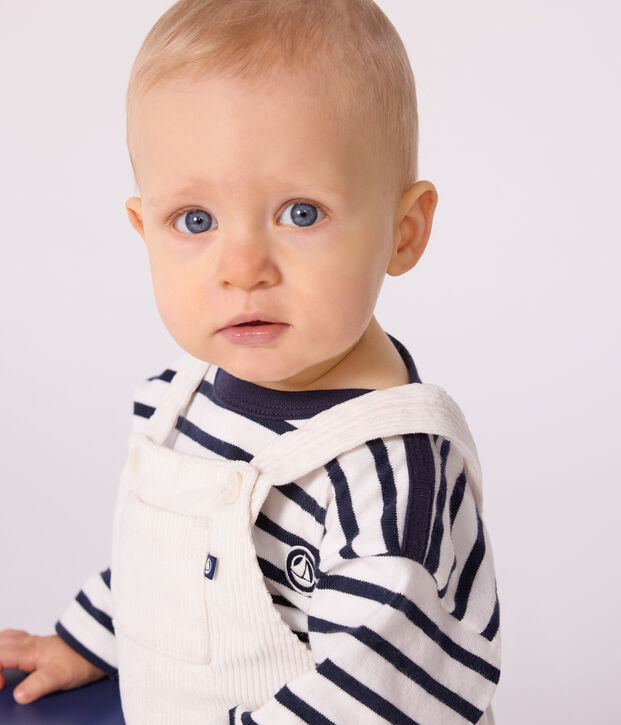 Baby-Latzhose aus einfarbigem Fein-Cord MILK