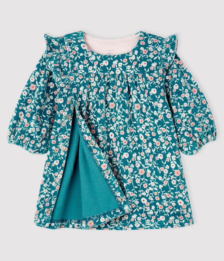 Lang&auml;rmeliges gebl&uuml;mtes Baby-Kleid f&uuml;r M&auml;dchen aus Velours gr&uuml;n/vielfarbig