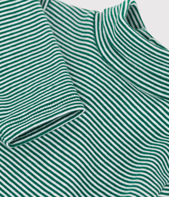 Langärmeliger gestreifter Baby-Body aus Baumwolle mit Rollkragen EVERGREEN/ MARSHMALLOW