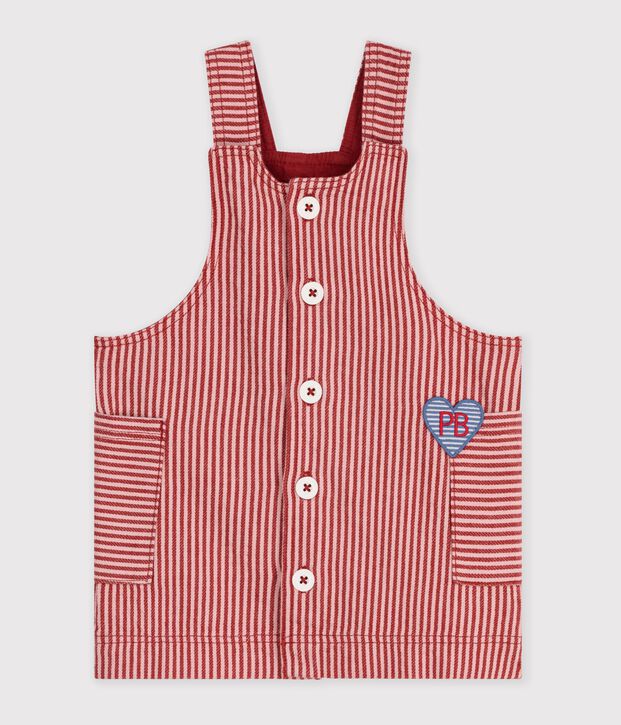 &Auml;rmelloses Baby-Kleid aus Baumwolle mit Streifen und Herz-Aufn&auml;her rosa/rosa