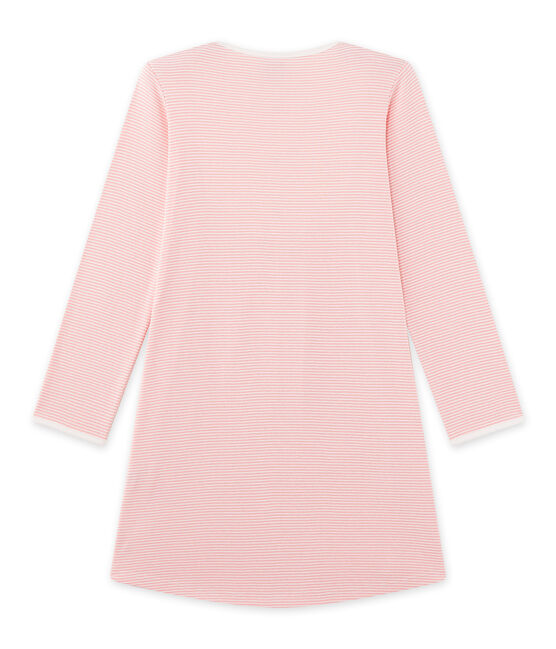 Mädchen-Nachthemd mit Milleraies-Ringelmuster rosa GRETEL/weiss LAIT
