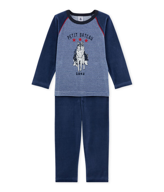 Jungen-Schlafanzug mit Wolfsmotiv blau SURF/blau MAJOR/ ECUME
