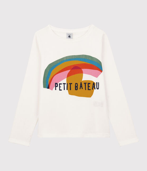 Langärmeliges Kinder-T-Shirt aus Baumwolle für Mädchen weiss MARSHMALLOW