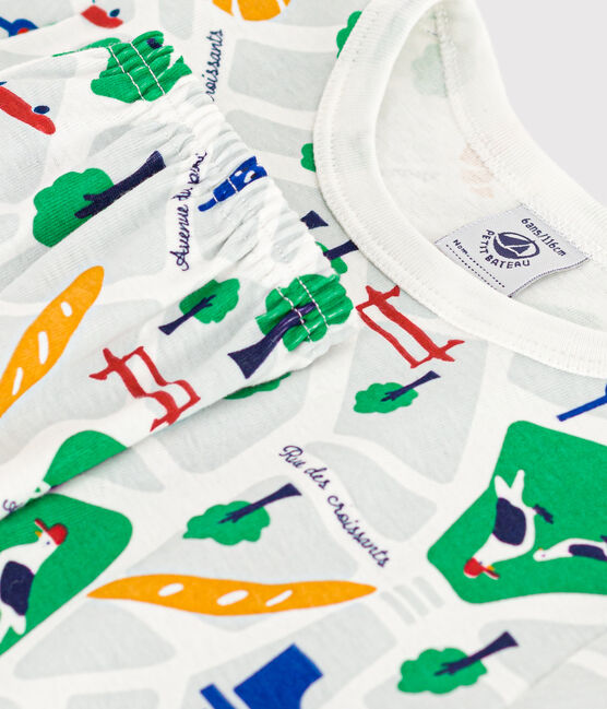 Kurzer Kinderpyjama aus Baumwolle mit Paris-Printmotiv weiss MARSHMALLOW/blau MEDIEVAL/ MULTICO