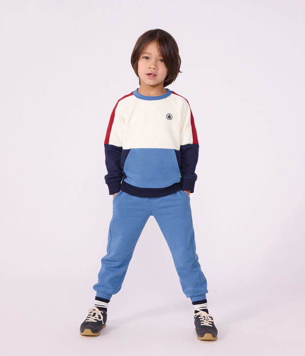 Kinder-Kapuzensweatshirt aus Baumwolle im Colorblock naturfarben/vielfarbig